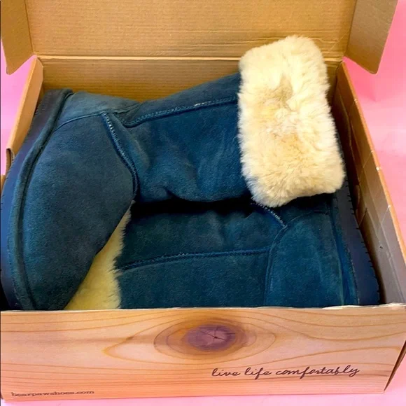 Navy blue BearPaw winter boots in original box