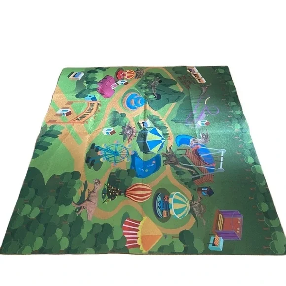 Colorful Play Mat with Amusement Park Design Dinosaur Park Truck Driving Large