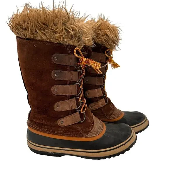 Sorel Women's Brown Joan of Arctic Leather Snow Boots Size 9