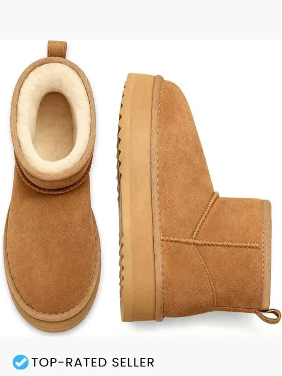 Suede Platform Mini Boots Genuine Leather Faux Fur Lined Ankle Winter Snow Boots