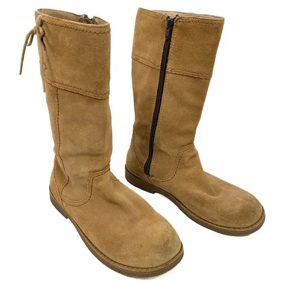 Ugg Womens Rayanne Lined Suede Leather Tie Detail Tall Zip Up Boots,‎ Tan - 6