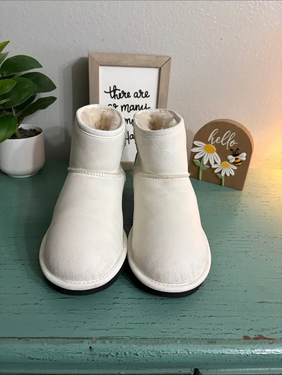 UGG White Shearling-Lined Ankle Boots with Black Sole