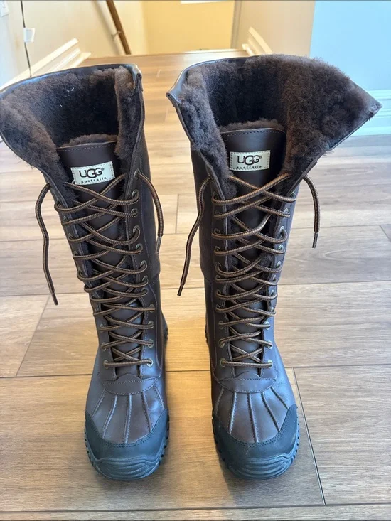 UGG Women's Tall Lace-Up Winter Boot in Dark Brown - Size 8.5
