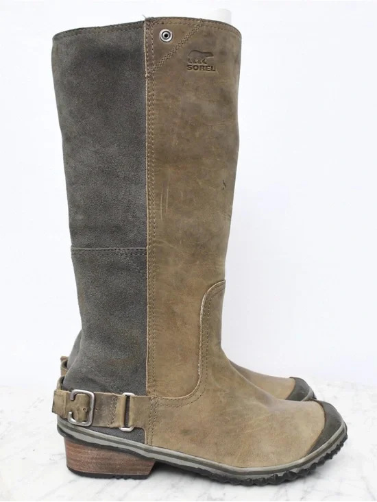 Sorel Two-Tone Brown and Dark Gray Leather Suede Tall Boot