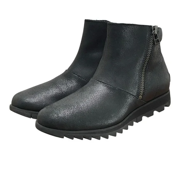 Sorel Harlow Booties‎ Women's Size 7 Black Leather Comfort Lug Zip Waterproof