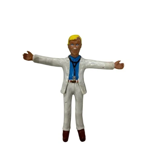 Vintage 1994 Doctor Action Figure Blonde Male Medical Toy White Suit Bendy
