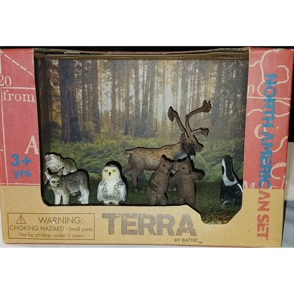 New Terra North American Wild Animals ‎ Forest Figures Play Set Toys Box