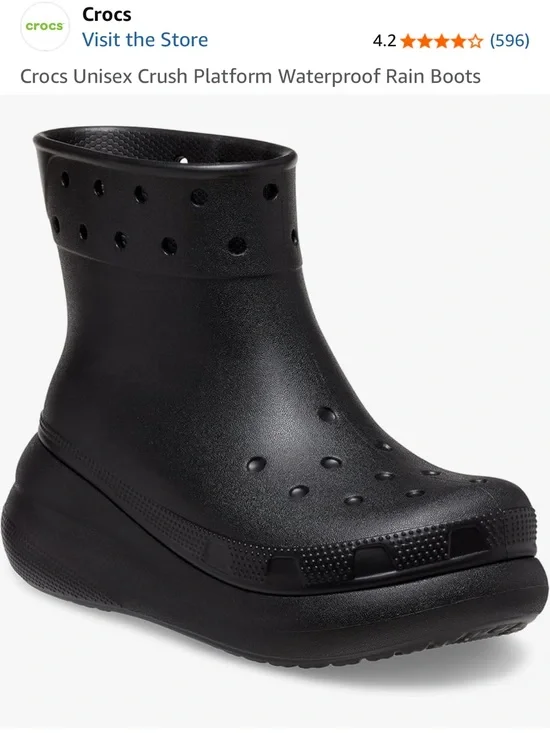 CROCS Black Unisex Crush Platform Waterproof Rain Boots