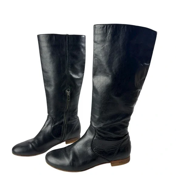Frye Black Leather Knee-High Riding Boots
