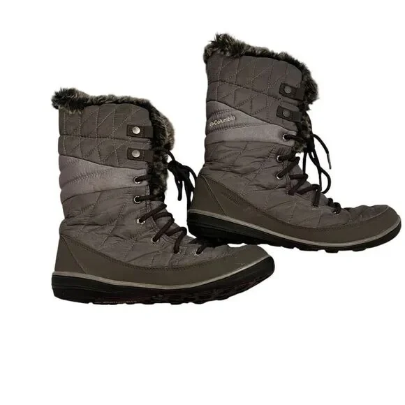 COLUMBIA Women’s Omni Grip Grey Waterproof Fur Lined Tie Up Snow Boot Size 8