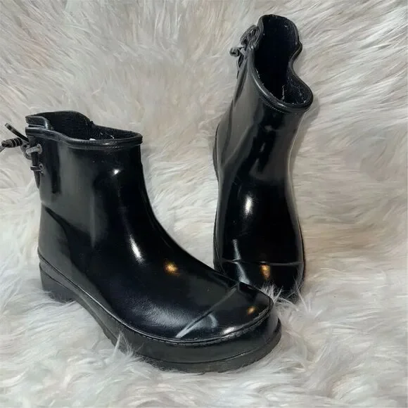 Sperry Women's Black Walker Turk‎ Waterproof Rain Boots Size 6 Tie Back Slip-on