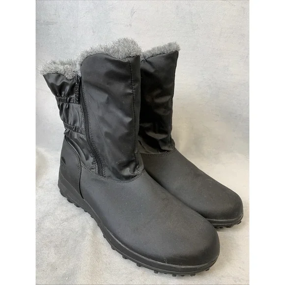 Totes Snow Boots Women's Size 10 M Rikki Black Faux‎ Fur Lined Zip Up