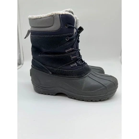 Lands End Womens Navy Blue‎ Gray Fleece Lined Winter Snow Duck Boots Size 7