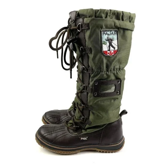 Pajar Grip Boot 36 Military Green Brown Lace Up Tall Winter Boot Lined‎ Womens