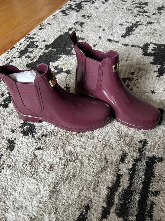 Michael Kors Burgundy Chelsea Rain Boots with Gold Accent