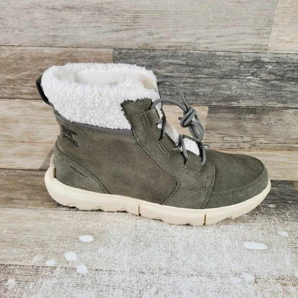 Sorel Explorer Next Carnival Womens Snow Boots Sz 10 Stone Green Lace Up Mid Top