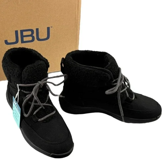 JBU Jambu Freeze Black FauxShearling LaceUp Booties Lightweight Traction 8.5M‎