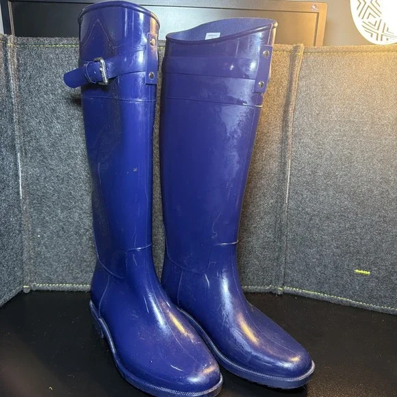 Ralph Lauren Women's Rossalyn II Rain Boot Blue Size 7B Knee High Calf‎ Buckle