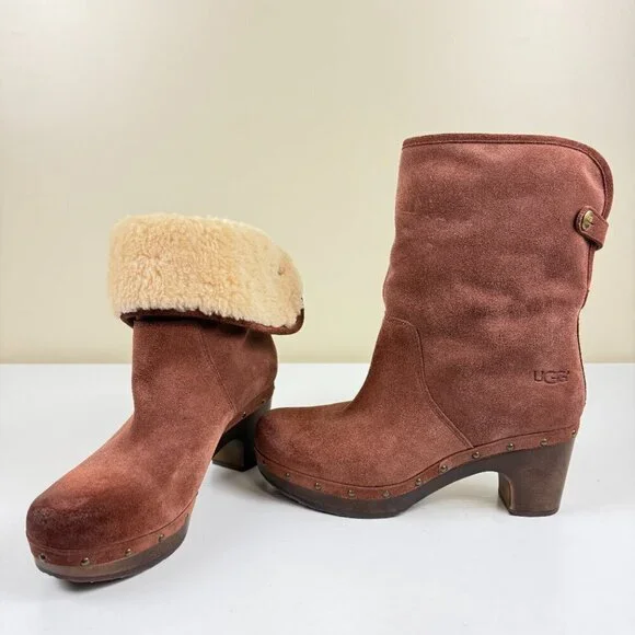 Like New UGG Lynnea Burnished Suede Foldable Shearling Boots S/N 3204