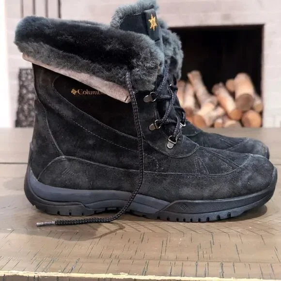 Columbia Black Suede Lavela Faux Fur Lined Lace Up Winter Women's Boots Size 10