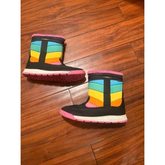 Merrell Snow Crush 2.0 Waterproof Winter Boots Rainbow Stripe Pink Faux Fur 7M