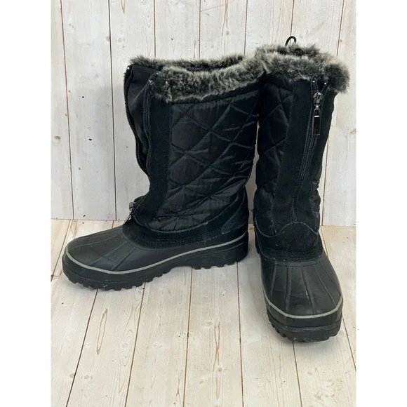 Khombu Women's Black Quilted Faux Fur Lined Zippered Winter Snow Boots Size‎ 6M