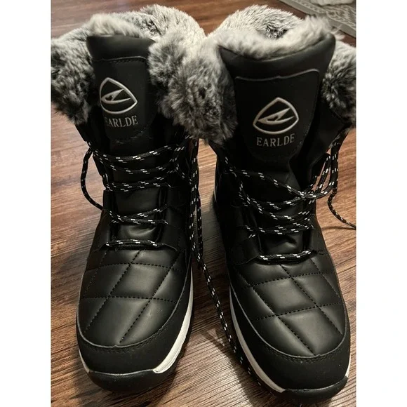 Women's Outdoor Winter Boots‎ Size 39 US 8 Mid-Calf Waterproof Black EUC
