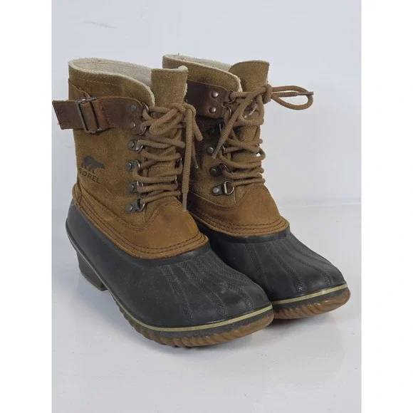 Sorel Womens 8 Winter Leather Waterproof Heeled Duck Ankle Snow Boots Shoes
