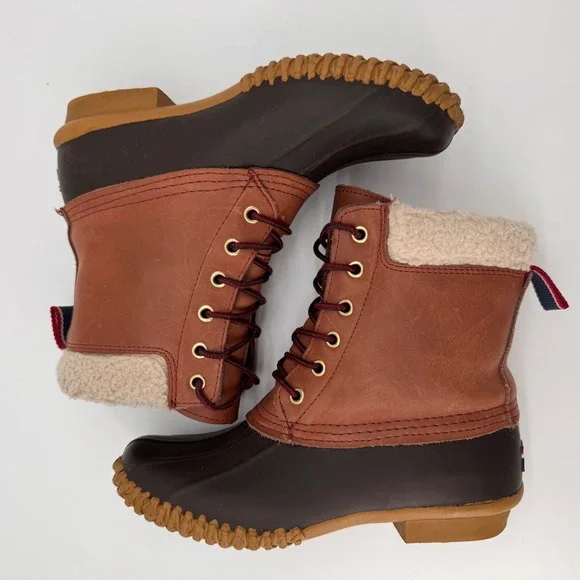 Tommy Hilfiger Women's TW Russel Duck Boots Fur Lined Leather Brown 6 Snow‎ Rain