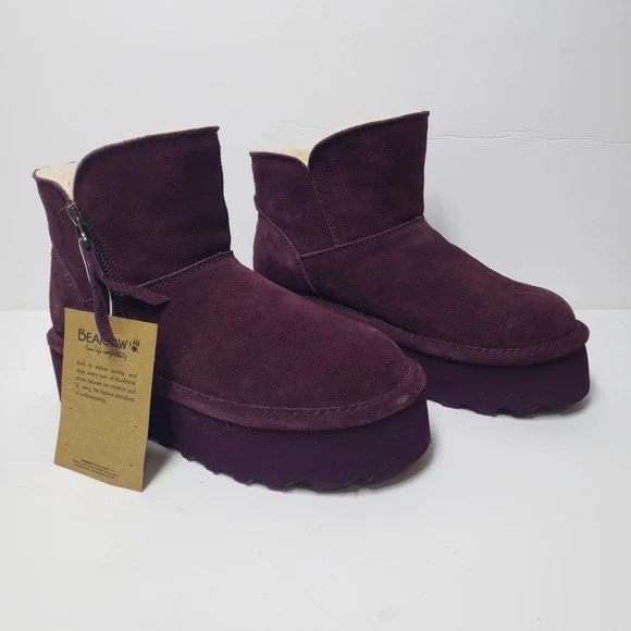 NWT‎ Bearpaw Boots Womens Size 5 Short Ankle Zip Fur Lined Winter Purple