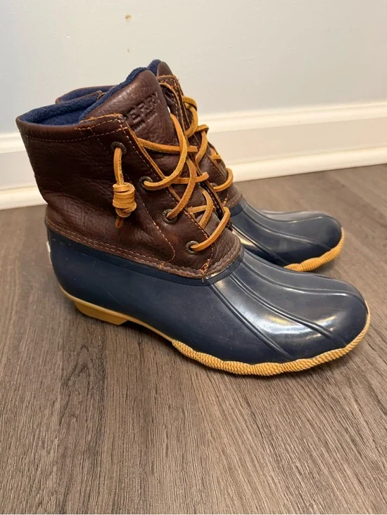 Sperry Top-Sider Saltwater Waterproof Navy Brown Duck Boots Women's Size 6