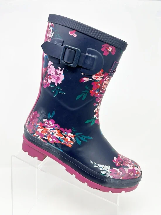 Joules Molly Welly Rain Boots Womens Mid-Calf Navy Floral Buckle Size 7