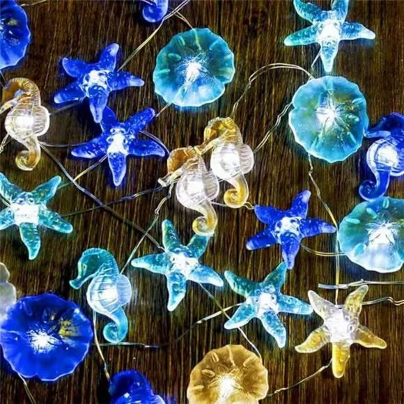 Under The Sea Sand Dollars Seahorse Beach Lights Battery 10 ft 30 LEDs