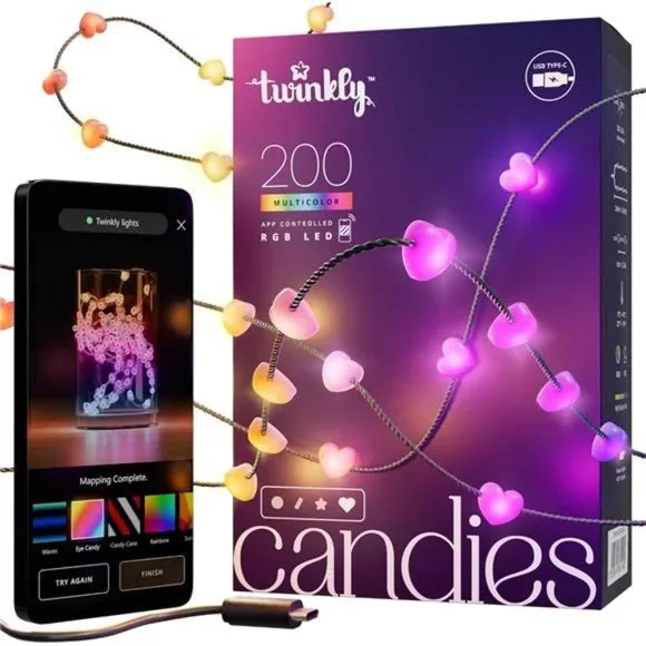 Heart-Shaped LED Light String with 200 RGB LEDs. 5 Meters / 16.4 Feet