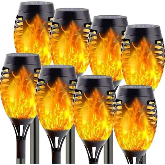 8-Pack Solar Torch Light with Flickering Flame, Waterproof Solar Lights