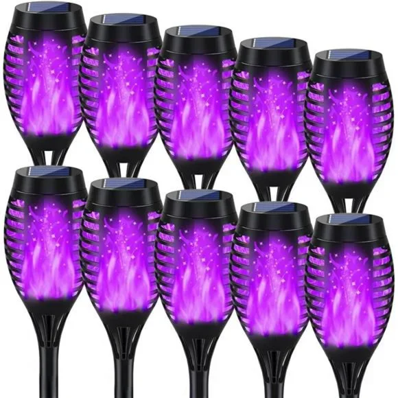 10Pack Purple Halloween Lights Outdoor with Flickering Flame Waterproof