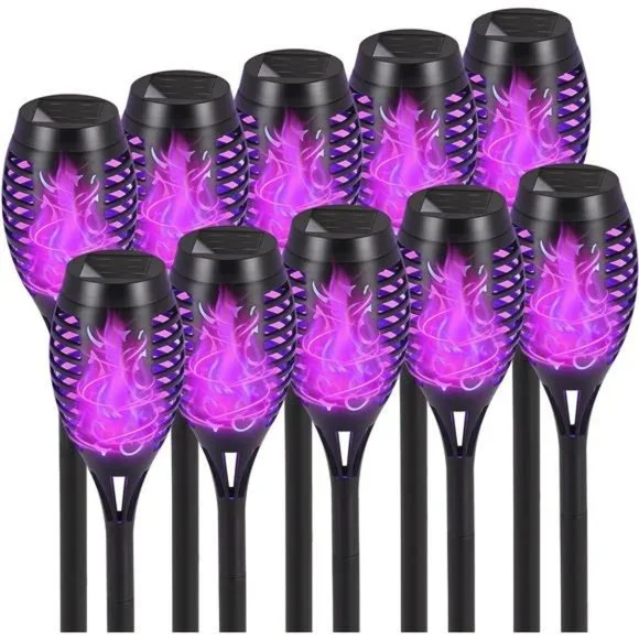 Solar Lights Outdoor Waterproof, 10 Pack with Flickering Flame