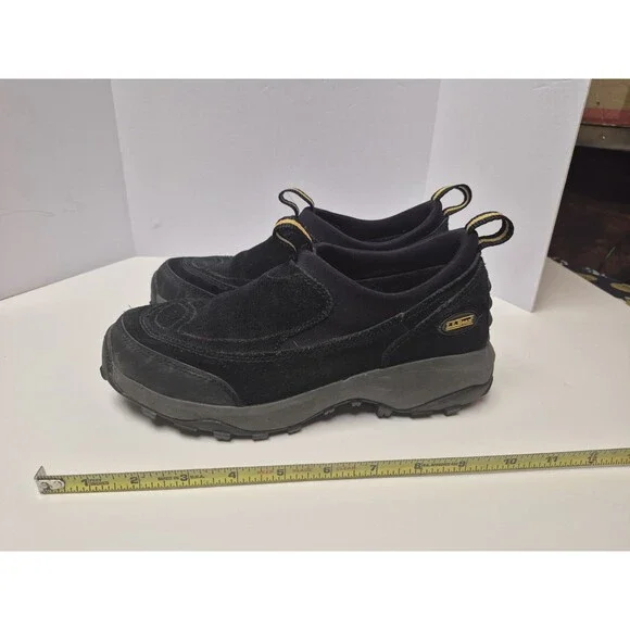 LL Bean Womens Thinsulate Black Suede Slip-On Comfort Shoes Size 7