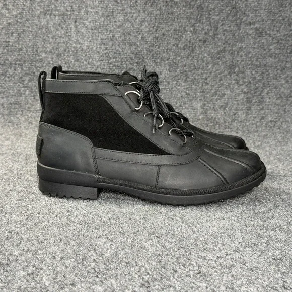 UGG Heather Boots Women's 9 Black Leather Suede Waterproof Short‎ Ankle Booties