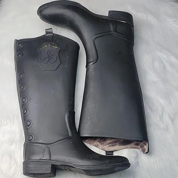 SAM EDELMAN Ximon Black Matte Rubber Pull On Tall Equestrian Preppy Rain Boots 9