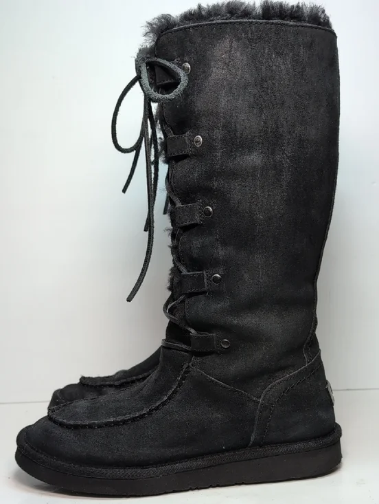 UGG Australian Appalachian lace up tall black suede boots womans size 9 EU 40