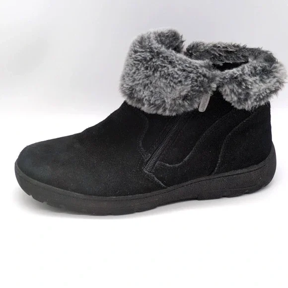 Khombu‎ Shoes Womens Jessica Black 9 Suede Winter Ankle Boots Fur Trim Dual Zip