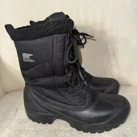 Sorel Womens Black Lace Up Mid-Calf Canvas Insulated Winter Boots Size 7.5 EUC