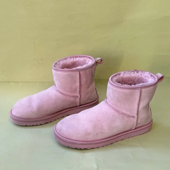 UGG Baby Pink Suede Boots with Rhinestone Bow