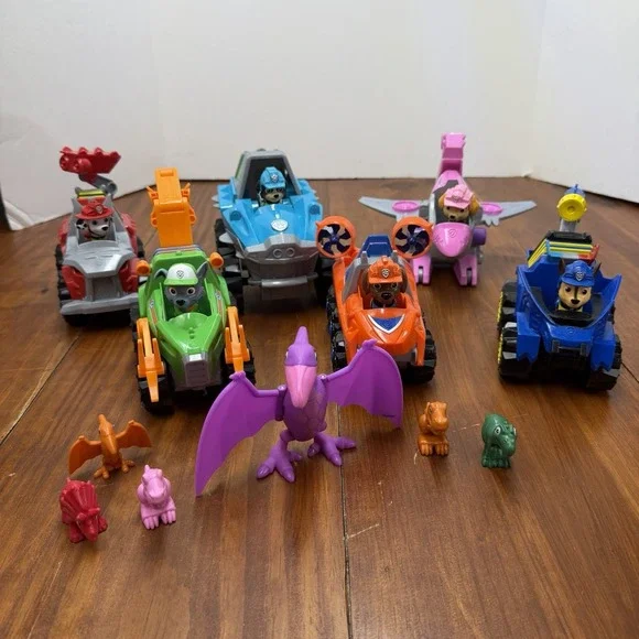 PAW Patrol Dino Rescue Lot Deluxe Vehicles Figures Chase Marshall Skye Rex Zuma