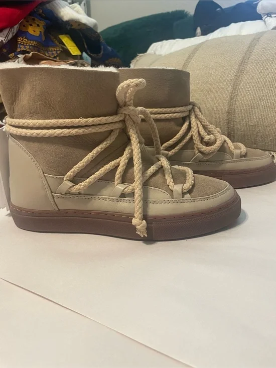 Inuikii Shearling Rope Lace Up Snow Boots NWT Beige Taupe Tan EU 38 US 7.5 8