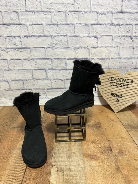 UGG 7 Black Bailey Bow II 1016225 Suede Shearling Winter Boots Satin Coquette