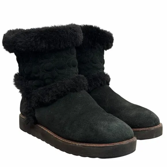 Coach Izzie Sig Boots Womens SZ 11 Black Suede Cozy Winter Everyday Quiet Luxury