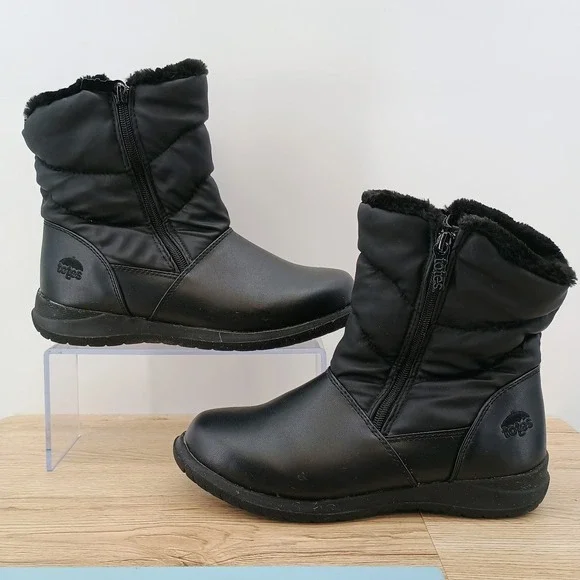Totes Womens 8M Black Faux Fur Lined Winter Snow Boots Waterproof Double Zip