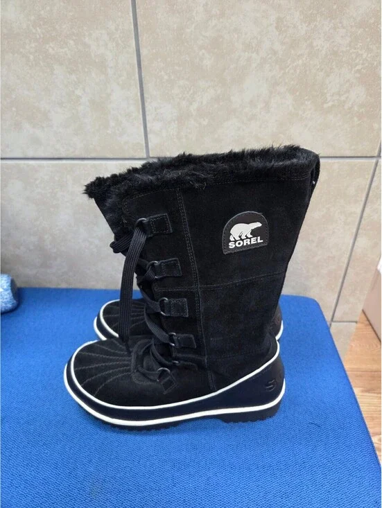Sorel Joan of Arctic Black Suede Faux Fur Snow Boots Women's Size 9.5